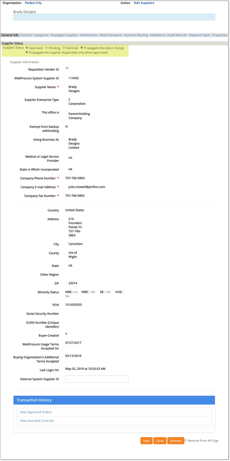 Edit General Org Info